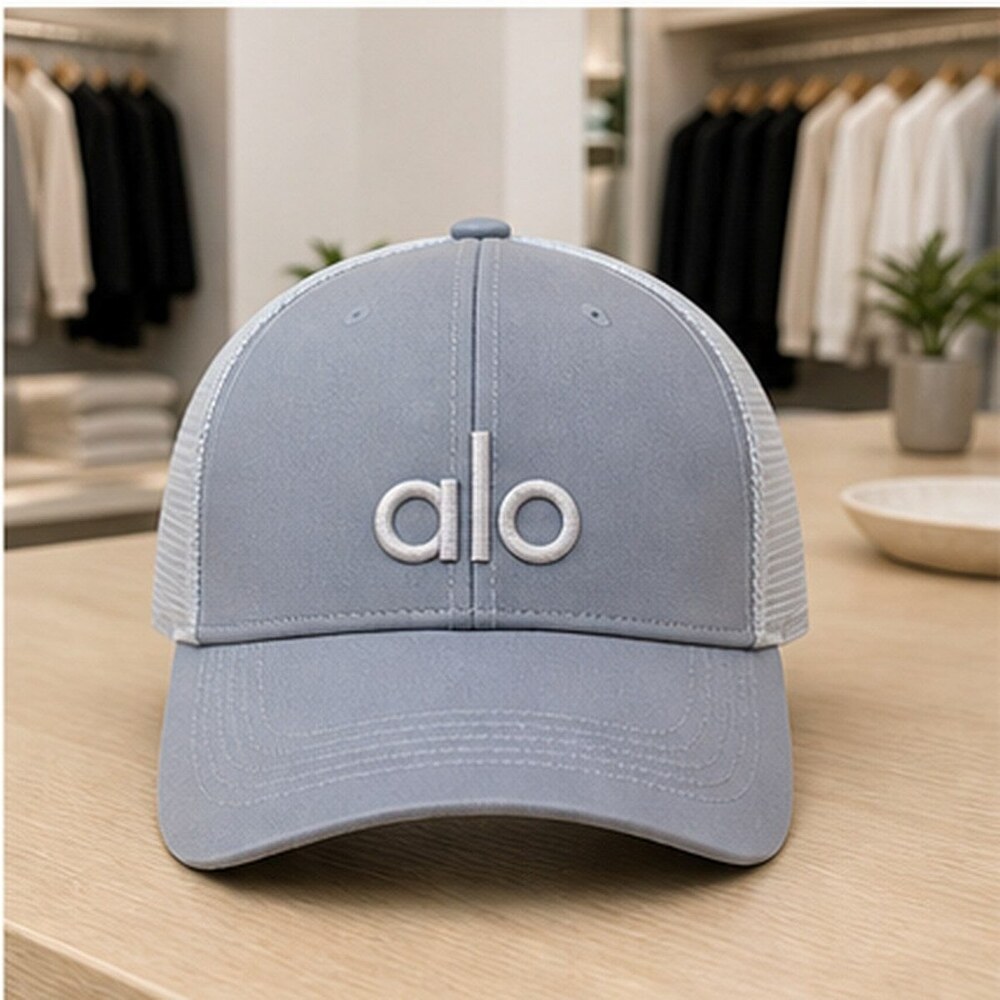 ALO Yoga Mist Blue Gray Golf Mesh Trucker Cap Hat NWT